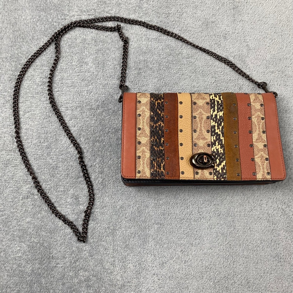Rare Coach Callie Foldover Chain Clutch Patchwork Snakeskin Crossbody 79603